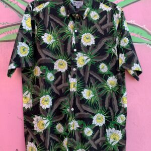 Photo detail:SUPER COOL! 1990S MADE IN HAWAII 100% COTTON LOTUS FLOWER PRINT HAWAIIAN SHIRT