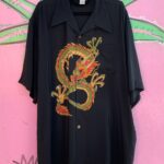 KILLER! 100% SILK FULL FRONT DRAGON PRINT HAWAIIAN SHIRT, COCONUT BUTTONS