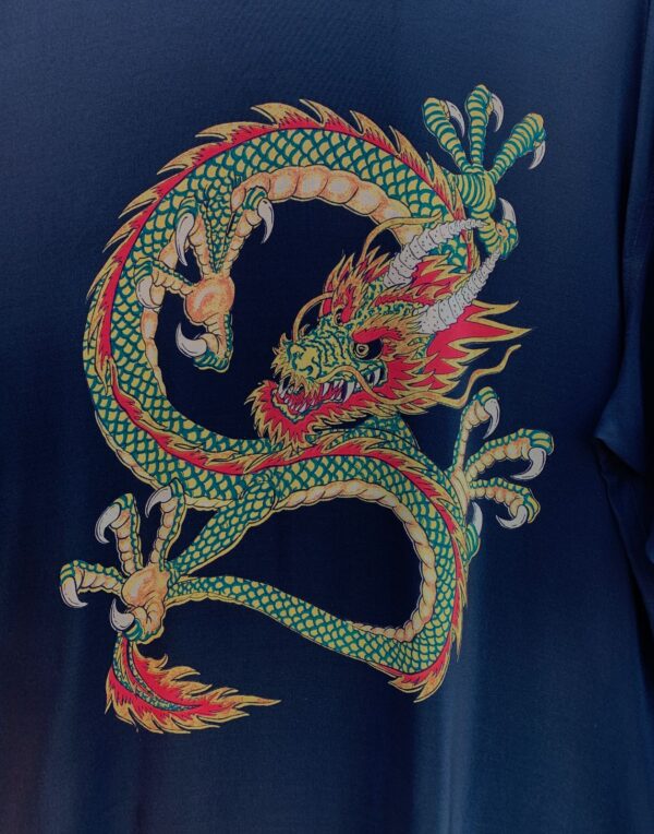 KILLER! 100% SILK FULL FRONT DRAGON PRINT HAWAIIAN SHIRT, COCONUT BUTTONS
