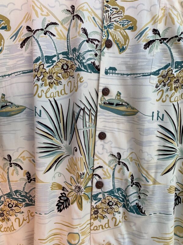 100% RAYON, ISLAND LIFE TONAL PRINT HAWAIIAN SHIRT, COCONUT BUTTONS
