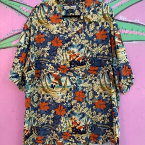 Photo detail:100% SILK 2006 MOTORCYCLE SANTA LET THE GOOD TIMES ROLL PRINT HAWAIIAN SHIRT