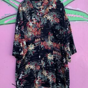 Photo detail:HAPPY HULA-DAYS (HOLIDAYS) SLINKY RAYON HAWAIIAN SHIRT