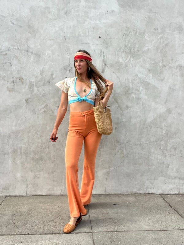 AMAZING! 1990S SLINKY RIBBED STRETCH KICK FLARED PANTS