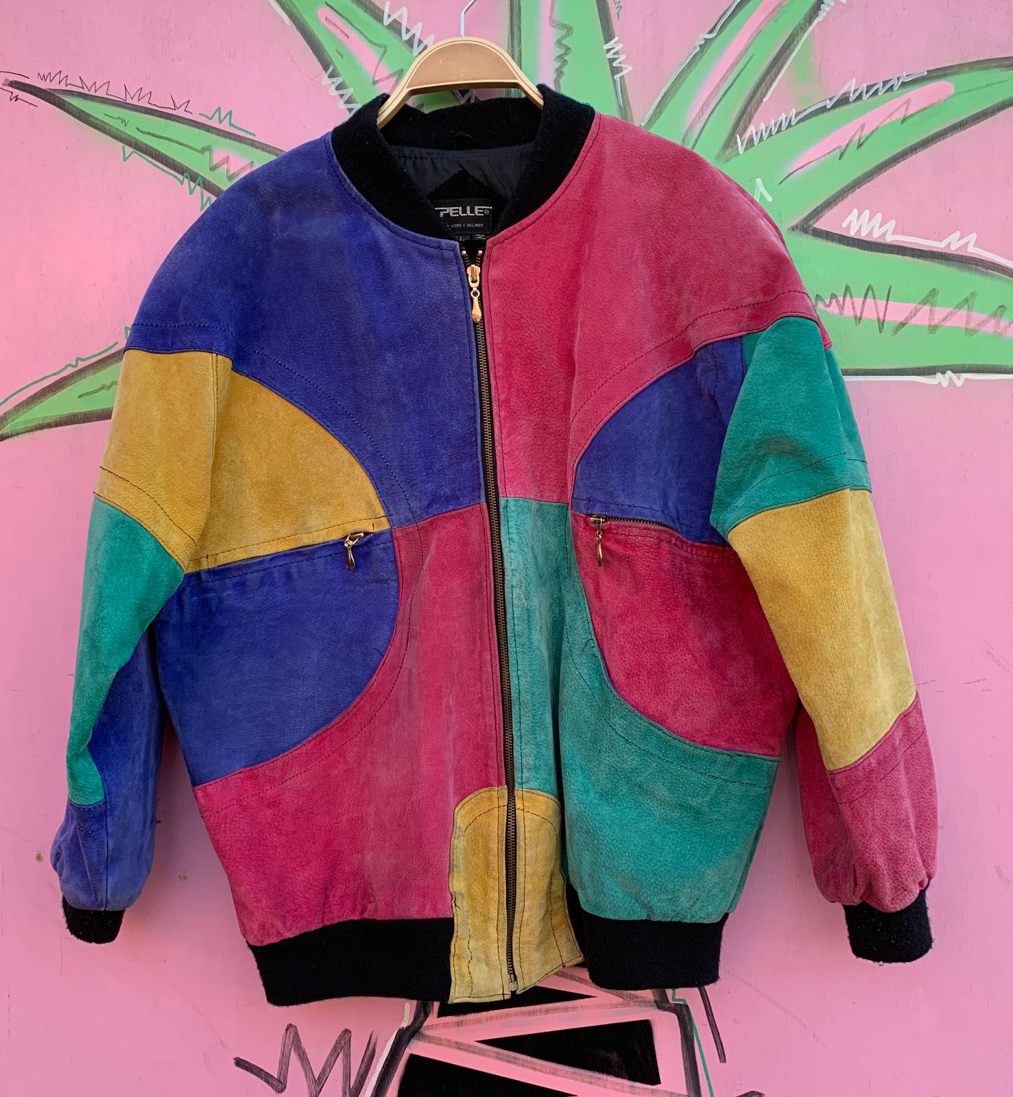SO COOL! LARGE SUEDE COLORBLOCK ZIP UP JACKET