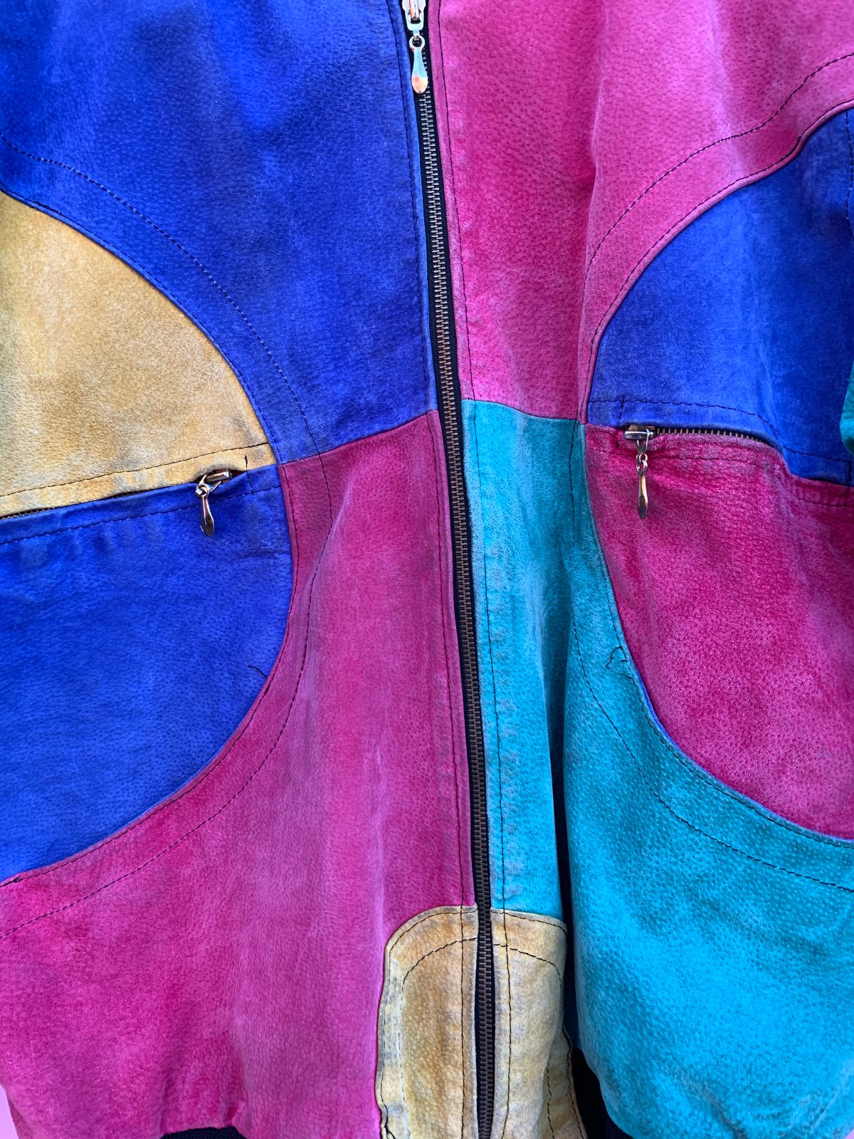 SO COOL! LARGE SUEDE COLORBLOCK ZIP UP JACKET