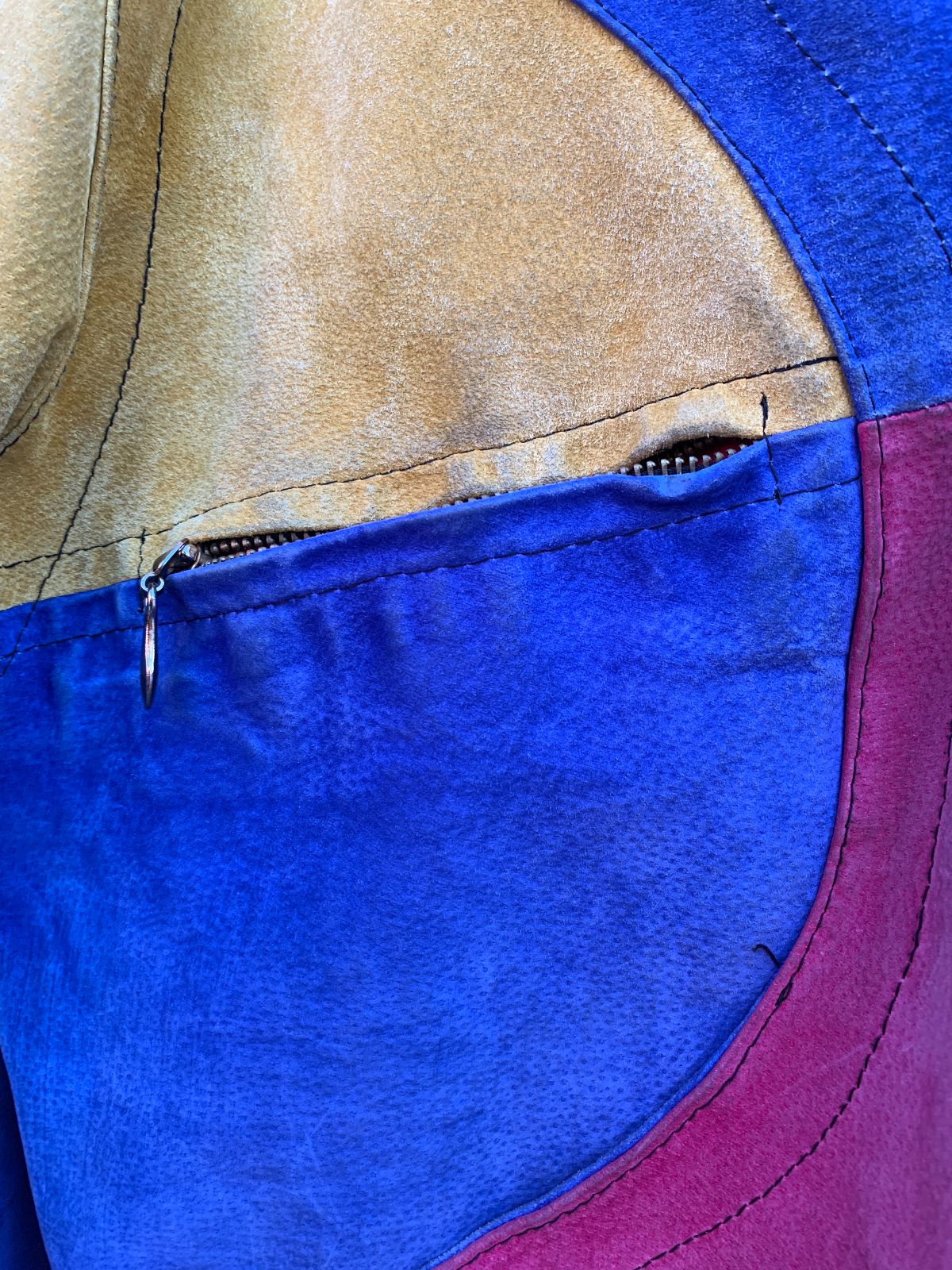 SO COOL! LARGE SUEDE COLORBLOCK ZIP UP JACKET