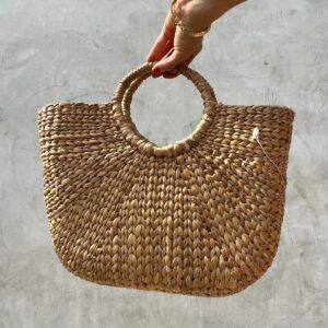 Photo detail:*AS-IS* WIDE STRUCTURED HEAVY STRAW WEAVE HANDBAG - DOUBLE HANDLE