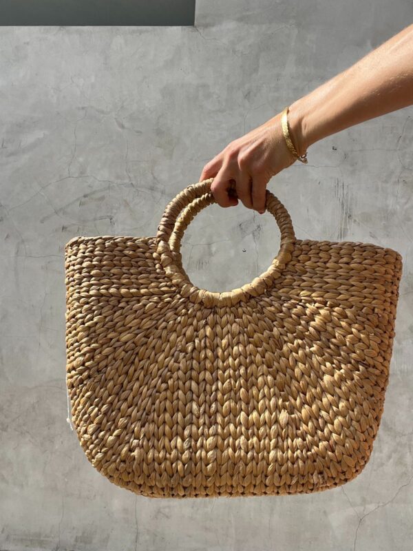 *AS-IS* WIDE STRUCTURED HEAVY STRAW WEAVE HANDBAG - DOUBLE HANDLE