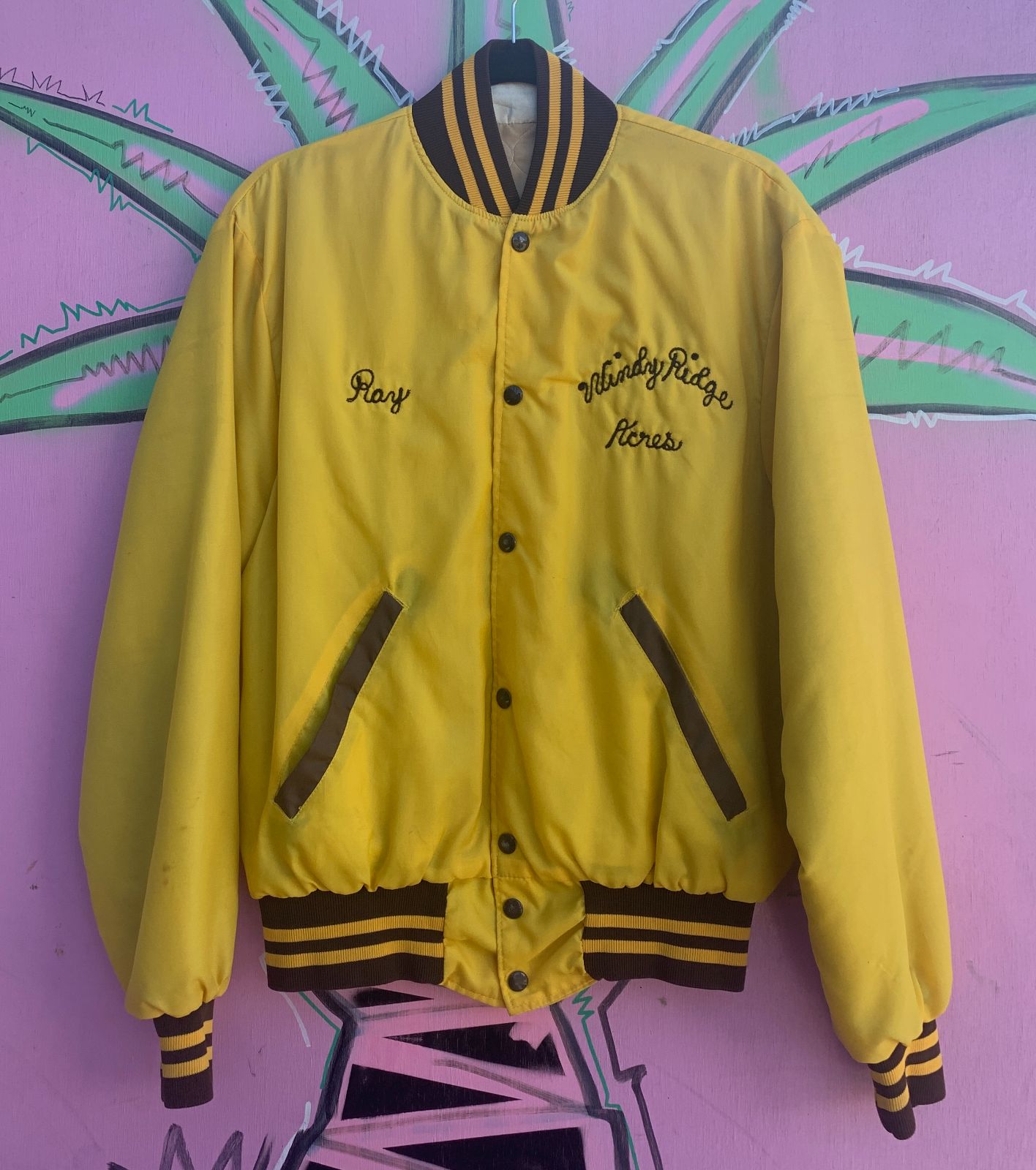 COOL! ROLLERS BOMBERS CHAIN STITCH  EMBROIDERED LOGO NYLON BUTTON UP JACKET