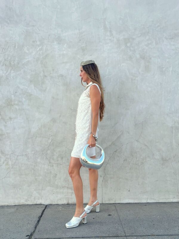 *AS-IS* CUSTOM LV MONOGRAM LACE SLEEVELESS SHIFT DRESS WITH PEARL BUTTONS