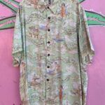 SWEET! 100% RAYON, RETRO CLOUDS & SURF PRINT HAWAIIAN SHIRT, COCONUT BUTTONS