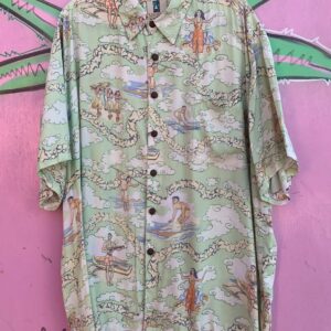 Photo detail:SWEET! 100% RAYON, RETRO CLOUDS & SURF PRINT HAWAIIAN SHIRT, COCONUT BUTTONS