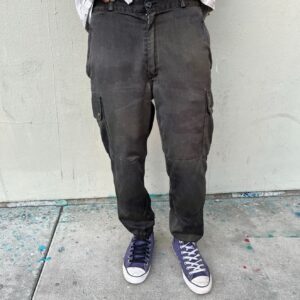 Photo detail:*AS-IS* FADED OVERDYED CAMO COTTON SATEEN MILITRAY ISSUED TROUSERS, CINCHED ANKLE