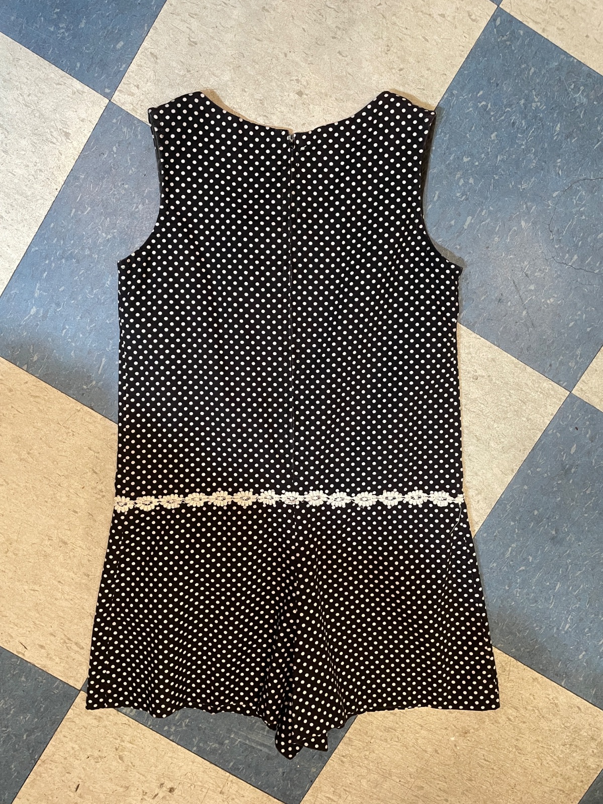 HANDMADE RETRO SLEEVELESS POLKADOT ROMPER, FLOWER APPLIQUE