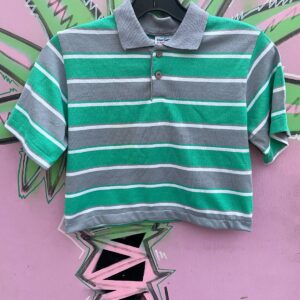 Photo detail:*AS-IS* 1980S DEADSTOCK UPCYCLED & CROPPED! STRIPED POLO SHIRT