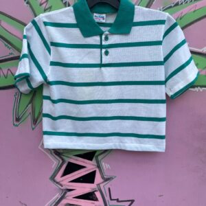 Photo detail:*AS-IS* 1980S DEADSTOCK UPCYCLED & CROPPED! STRIPED POLO SHIRT