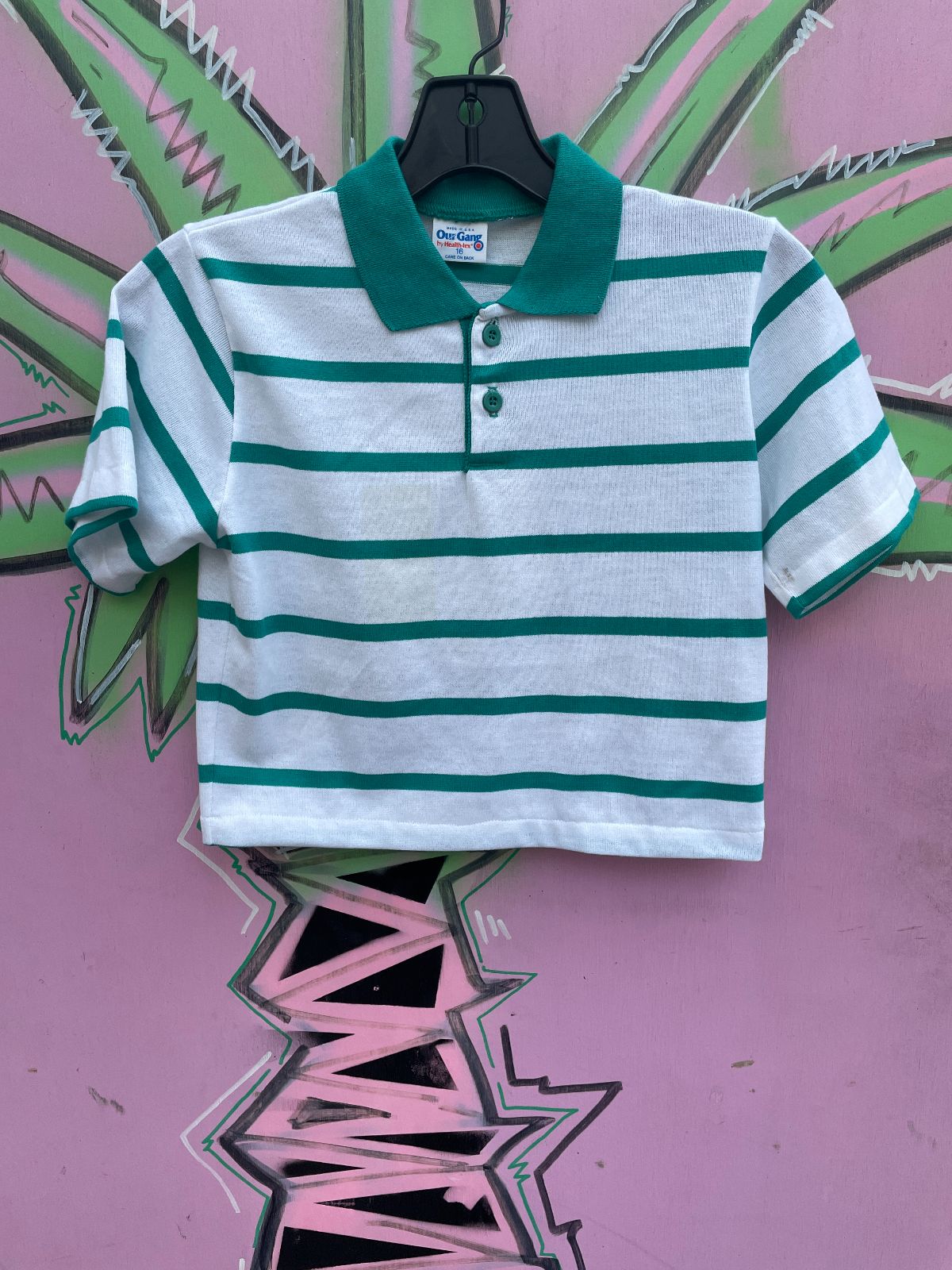 product details: *AS-IS* 1980S DEADSTOCK UPCYCLED & CROPPED! STRIPED POLO SHIRT photo