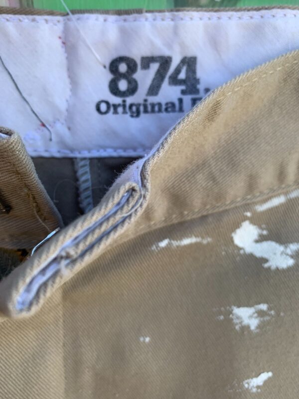 *AS-IS* COOL! CUSTOM NAME PATCHED PAINT SPLATTERED KHAKI DICKIES WORK PANTS