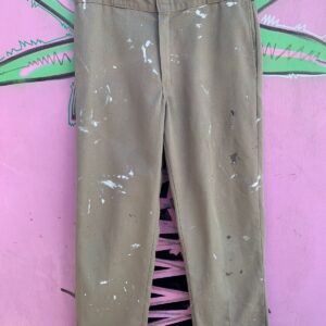 Photo detail:*AS-IS* COOL! CUSTOM NAME PATCHED PAINT SPLATTERED KHAKI DICKIES WORK PANTS