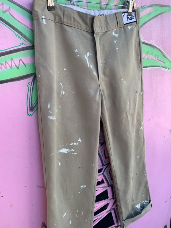 *AS-IS* COOL! CUSTOM NAME PATCHED PAINT SPLATTERED KHAKI DICKIES WORK PANTS