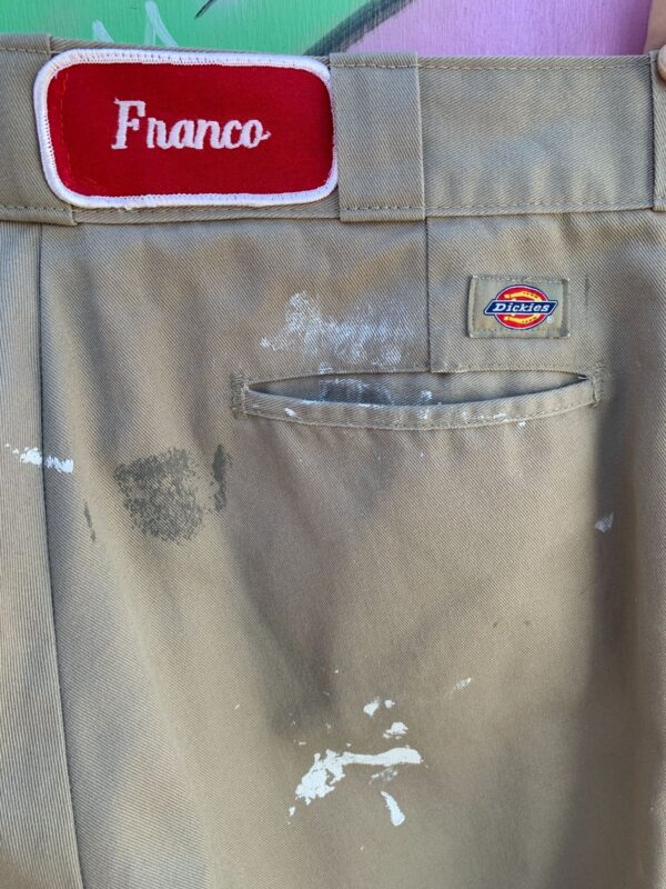 *AS-IS* COOL! CUSTOM NAME PATCHED PAINT SPLATTERED KHAKI DICKIES WORK PANTS