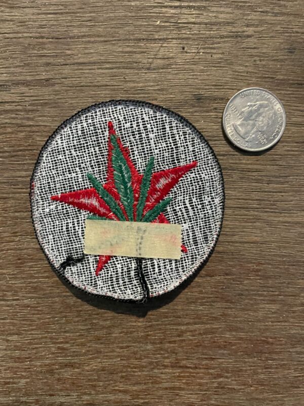 RETRO MARIJUANA WEED LEAF AND RED STAR EMBROIDERED CIRCULAR PATCH