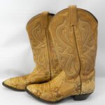 AS-IS GORGEOUS! AUTHENTIC PYTHON SNAKESKIN STACKED HEEL BOOTS, DECORATIVE STITCHING