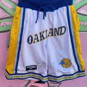 Photo detail:EMBROIDERED OAKLAND 2-TONE BASKETBALL SHORTS - GOLDEN STATE WARRIORS  COLORWAY