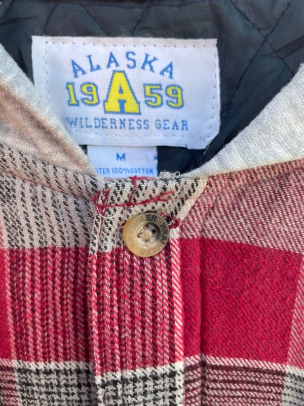 1990S HOODED FLANNEL, QUILTED INTERIOR *CORDUROY PATCH