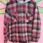 1990S HOODED FLANNEL, QUILTED INTERIOR *CORDUROY PATCH
