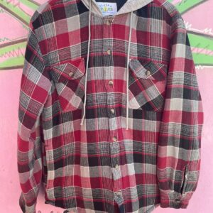 Photo detail:1990S HOODED FLANNEL, QUILTED INTERIOR *CORDUROY PATCH