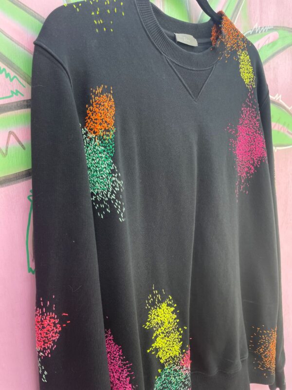 HAND STITCH STYLE BORO EMBROIDERED COLOR BURST PULLOVER CREWNECK COTTON SWEATSHIRT