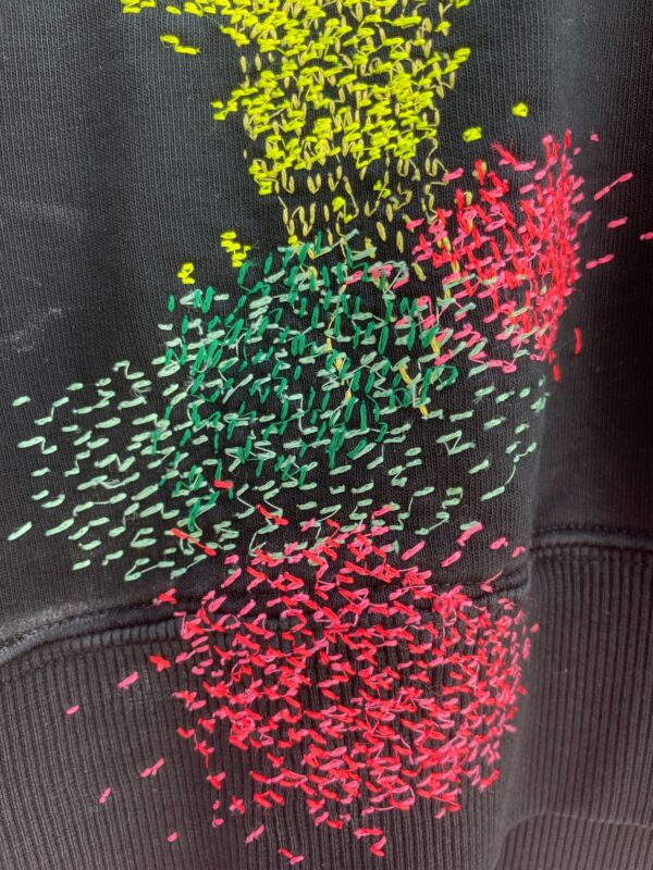 HAND STITCH STYLE BORO EMBROIDERED COLOR BURST PULLOVER CREWNECK COTTON SWEATSHIRT