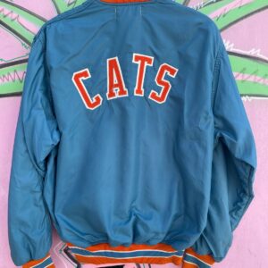Photo detail:RETRO CATS SATIN BUTTON UP BASEBALL JACKET
