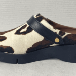 AEROSOLES WOMEN’S LEATHER BOS TAURUS FUR BROWN & WHITE FOX MULE SHOES SIZE 8M