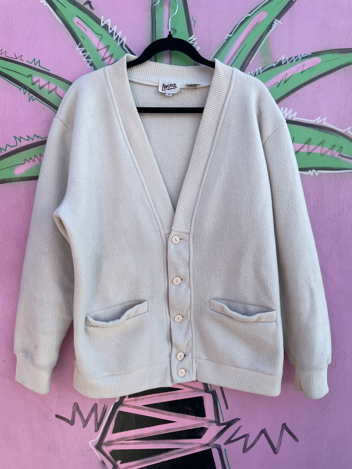 product details: 1990S FLEECE CARDIGAN SWEATER, RIBBED COLLAR & CUFFS photo