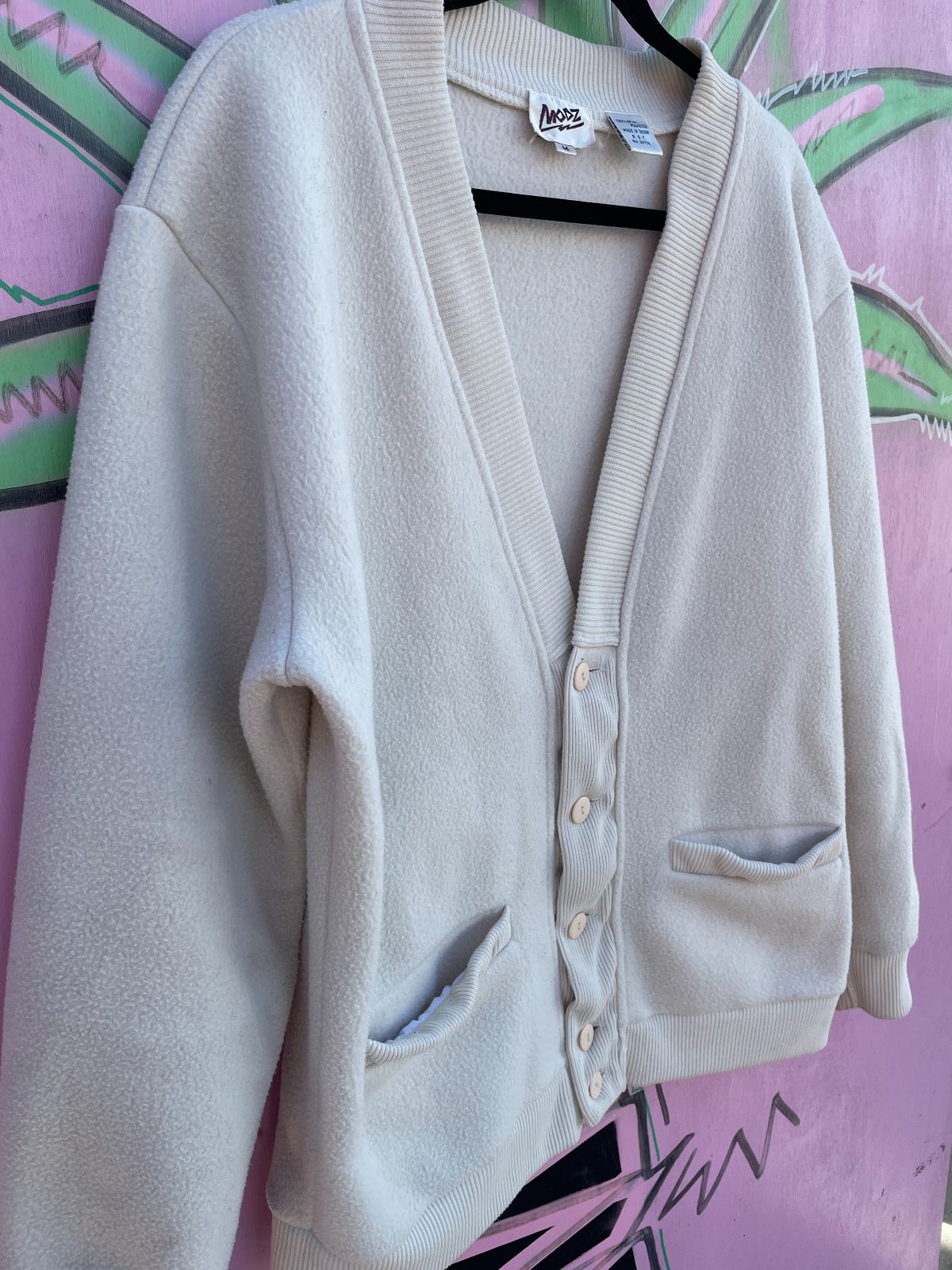 1990S FLEECE CARDIGAN SWEATER, RIBBED COLLAR & CUFFS
