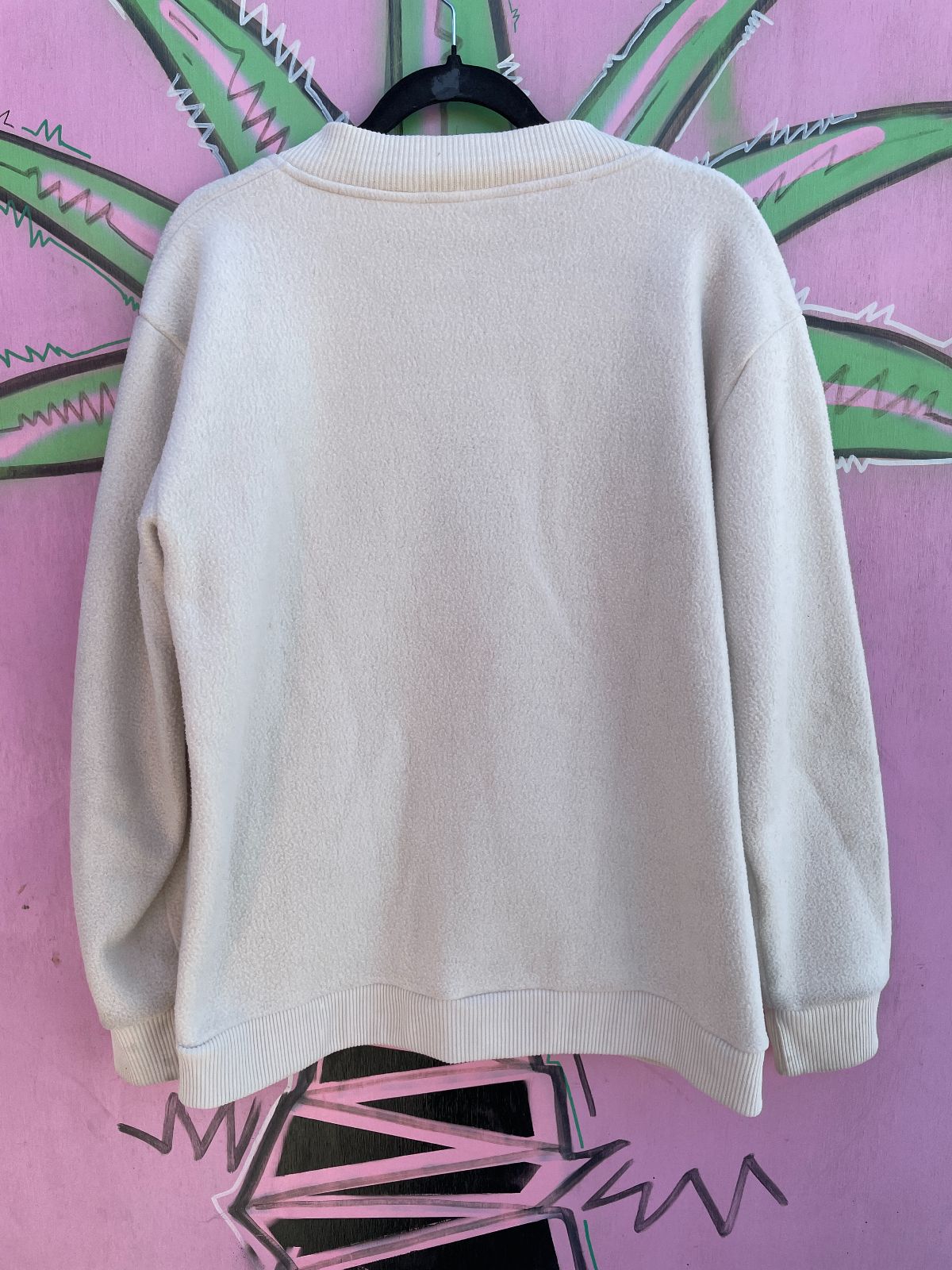 1990S FLEECE CARDIGAN SWEATER, RIBBED COLLAR & CUFFS