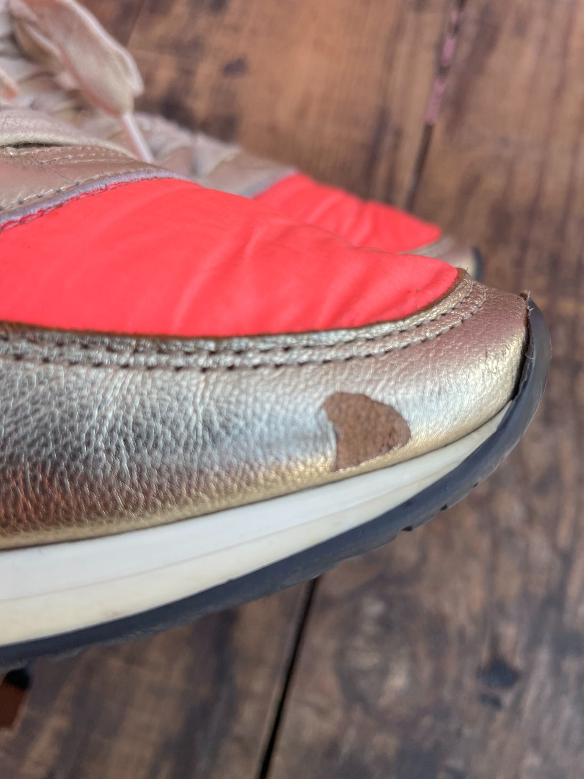 FUNKY GOLD AND PINK PHILIPPE MODEL DAMES SNEAKERS W/ PONY HAIR LEOPARD ACCENT