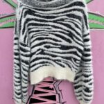 FUN! OVERSIZED COWL NECK SUPER FUZZY ZEBRA STRIPED SWEATER