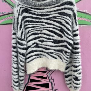 Photo detail:FUN! OVERSIZED COWL NECK SUPER FUZZY ZEBRA STRIPED SWEATER