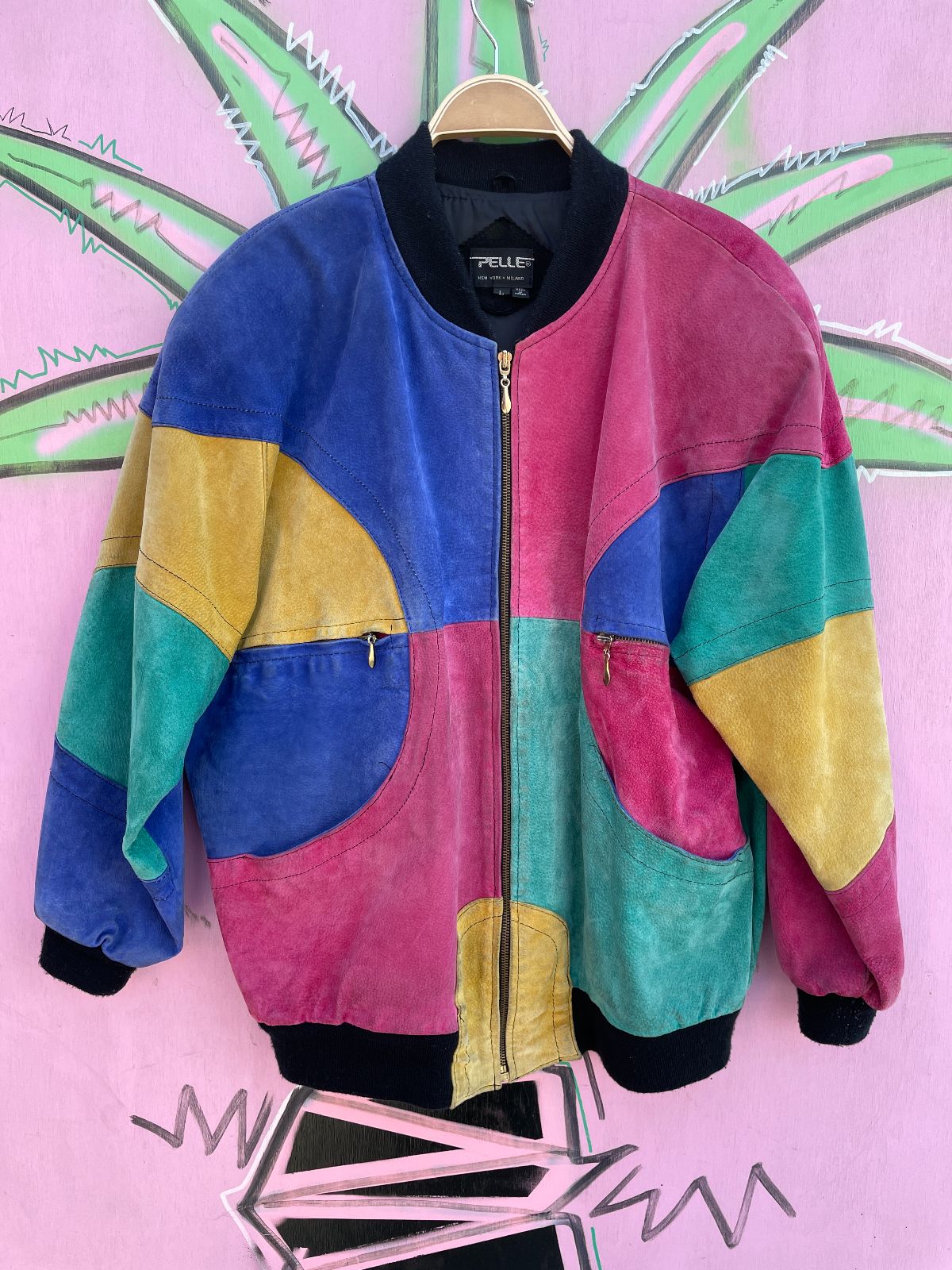 product details: SO COOL! LARGE SUEDE COLORBLOCK ZIP UP JACKET photo
