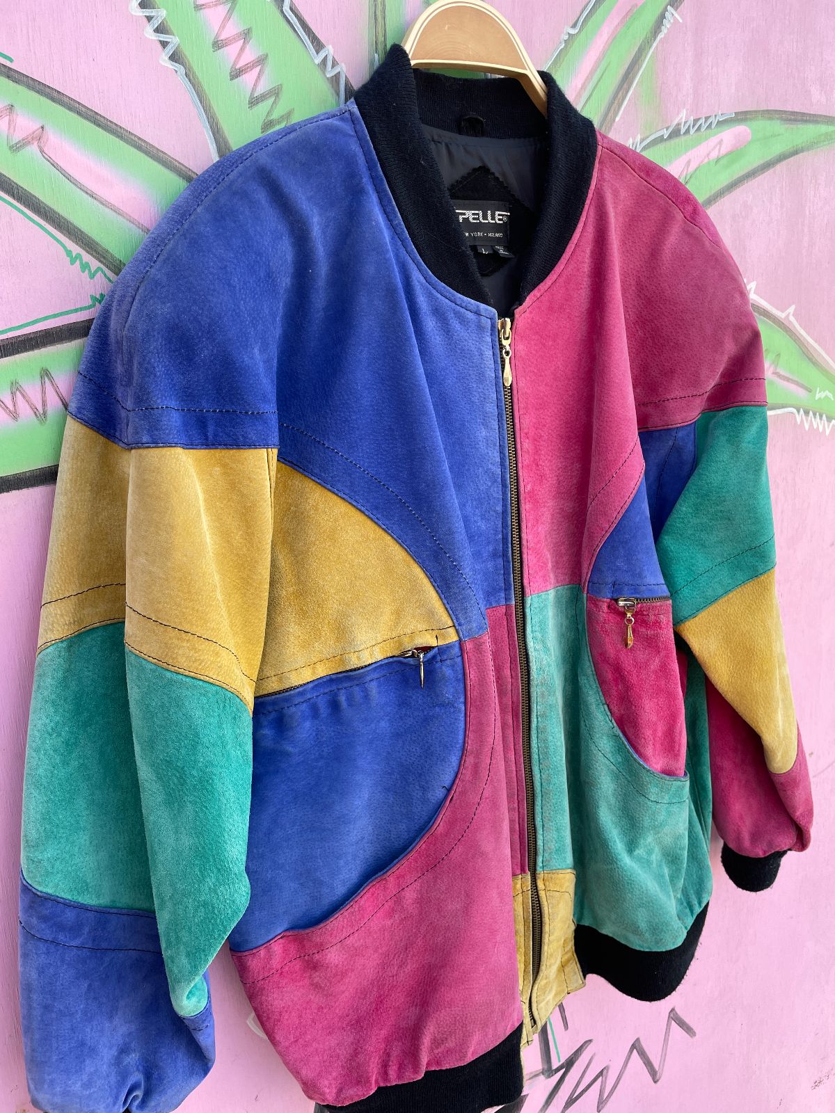 SO COOL! LARGE SUEDE COLORBLOCK ZIP UP JACKET