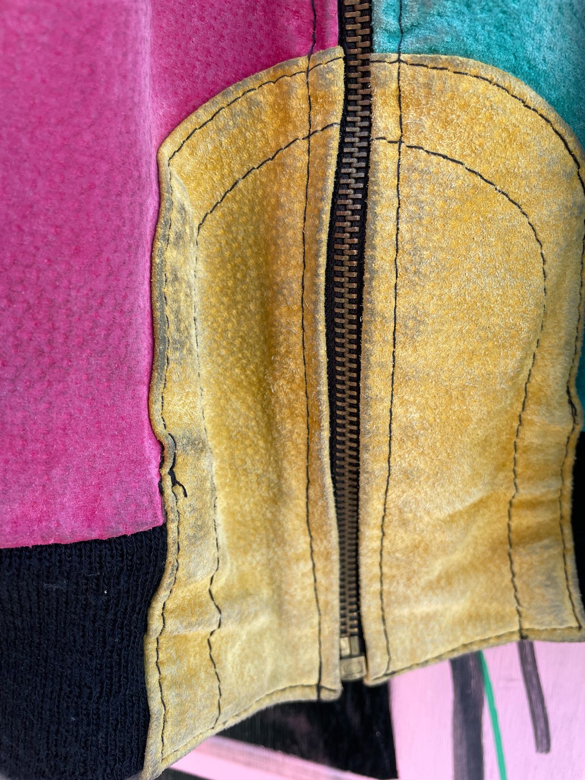 SO COOL! LARGE SUEDE COLORBLOCK ZIP UP JACKET