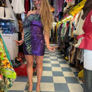 Photo detail:*AS-IS* CUTE!! 1980S STRAPLESS IRIDESCENT RUFFLED SEQUIN MINI DRESS