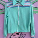 CUTE!!! SEAFOAM TRIPLE STRIPE RIBBED CUFF ZIP UP SWEATSHIRT