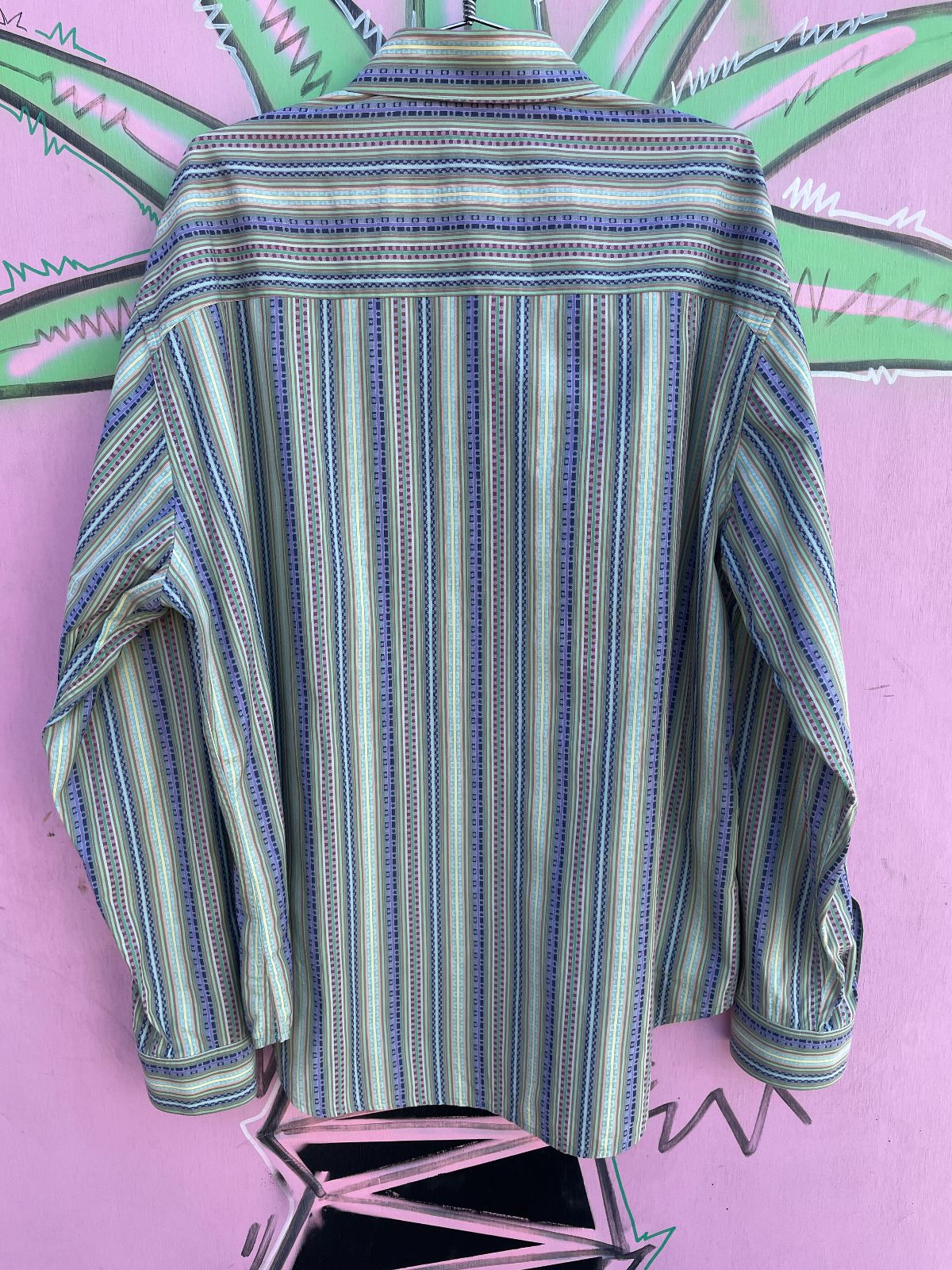 VERTICAL STRIPED ORNATE RIBBON INSPIRED WEAVE LONG SLEEVE BUTTON DOWN SHIRT
