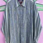 VERTICAL STRIPED ORNATE RIBBON INSPIRED WEAVE LONG SLEEVE BUTTON DOWN SHIRT