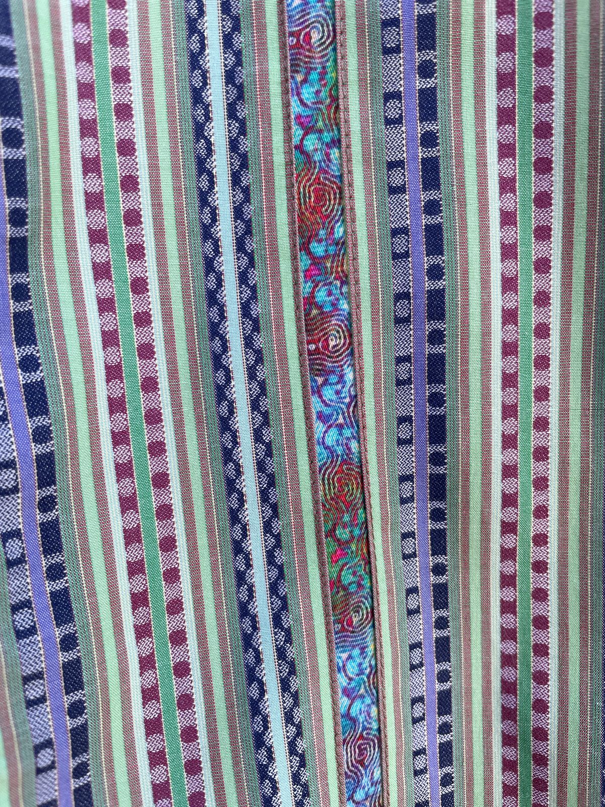 VERTICAL STRIPED ORNATE RIBBON INSPIRED WEAVE LONG SLEEVE BUTTON DOWN SHIRT