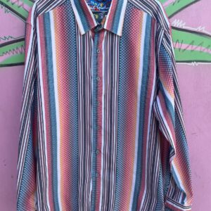 Photo detail:COOL! CHECKERED & VERTICAL STRIPED SERAPE INSPIRED PRINT LONG SLEEVE BUTTON DOWN SHIRT